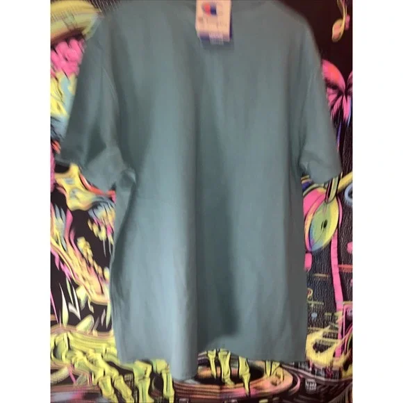 Champion Mens Shirt L Green Big‎ Logo Floss Stich Short Sleeve Embroidered - Picture 6 of 6
